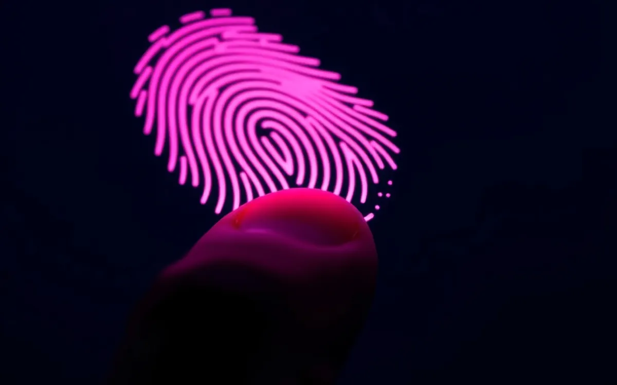 Impronta digitale luminosa come simbolo della verifica KYC dell'identità